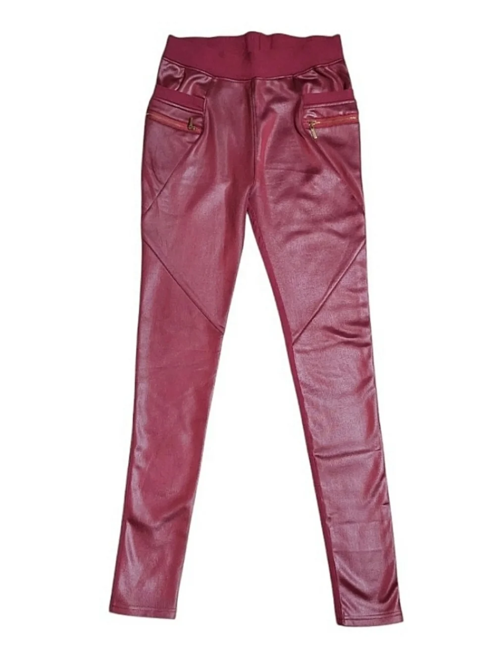 Coated Leggings Pants Womens Size L - XL High Rise Maroon